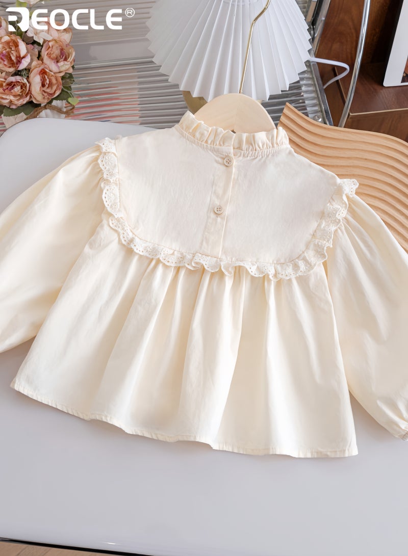 ريوكل بلوزة قطنية للبنات مع طوق بيتر بان وتصميم أنيق لأسلوب ما قبل الجامعة، ملابس أطفال مصممة لتوفير راحة تنفسية لفصلي الربيع والخريف - Image 5