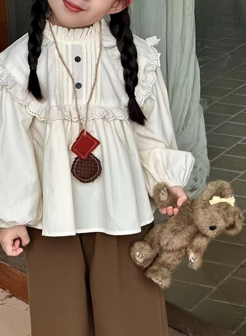 ريوكل بلوزة قطنية للبنات مع طوق بيتر بان وتصميم أنيق لأسلوب ما قبل الجامعة، ملابس أطفال مصممة لتوفير راحة تنفسية لفصلي الربيع والخريف - Image 3