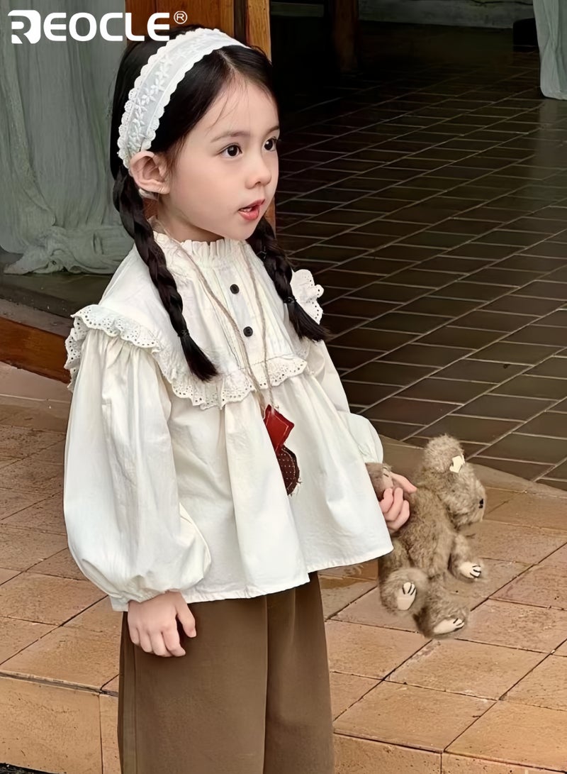 ريوكل بلوزة قطنية للبنات مع طوق بيتر بان وتصميم أنيق لأسلوب ما قبل الجامعة، ملابس أطفال مصممة لتوفير راحة تنفسية لفصلي الربيع والخريف - Image 2