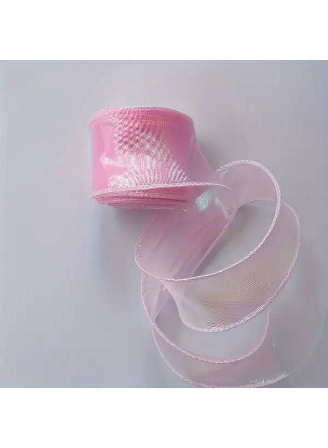 Iridescent Mermaid Tail Organza Ribbon Pink 10 Yards For Wedding Bouquets DIY Bows - Image 1