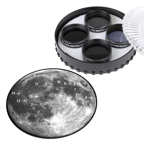 Celestron Moon Filter Kit Fits 125 Telescope Eyepieces Includes 4 Neutral Density and Sky Glow Filters Plus Lunar Map Perfect Accessory for Astronomy Beginners - Image 1