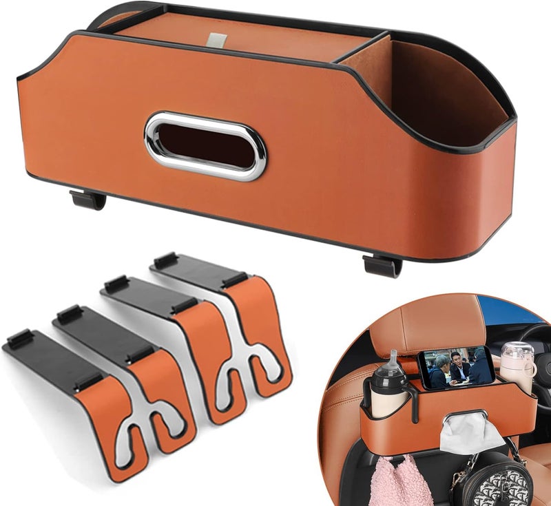 HALOYIVGO Car Seat Back Organizer - Stylish & Functional Storage for Family Adventures - Cup Holders, Tissue Box & Hooks - Perfect for Kids, Road Trips & Travel (Orange) - Image 1