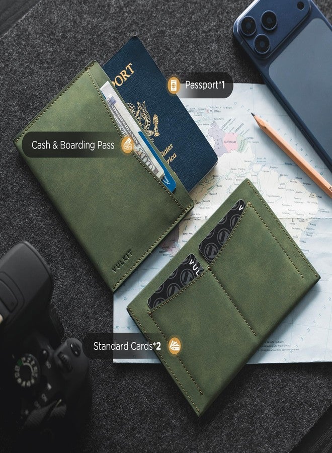 فولكيت غطاء جواز سفر VULKIT بتصميم فائق النحافة، مصنوع من الجلد، مزود بتقنية حجب RFID وفتحتين للبطاقات، من أساسيات السفر المضادة للسرقة - Image 3