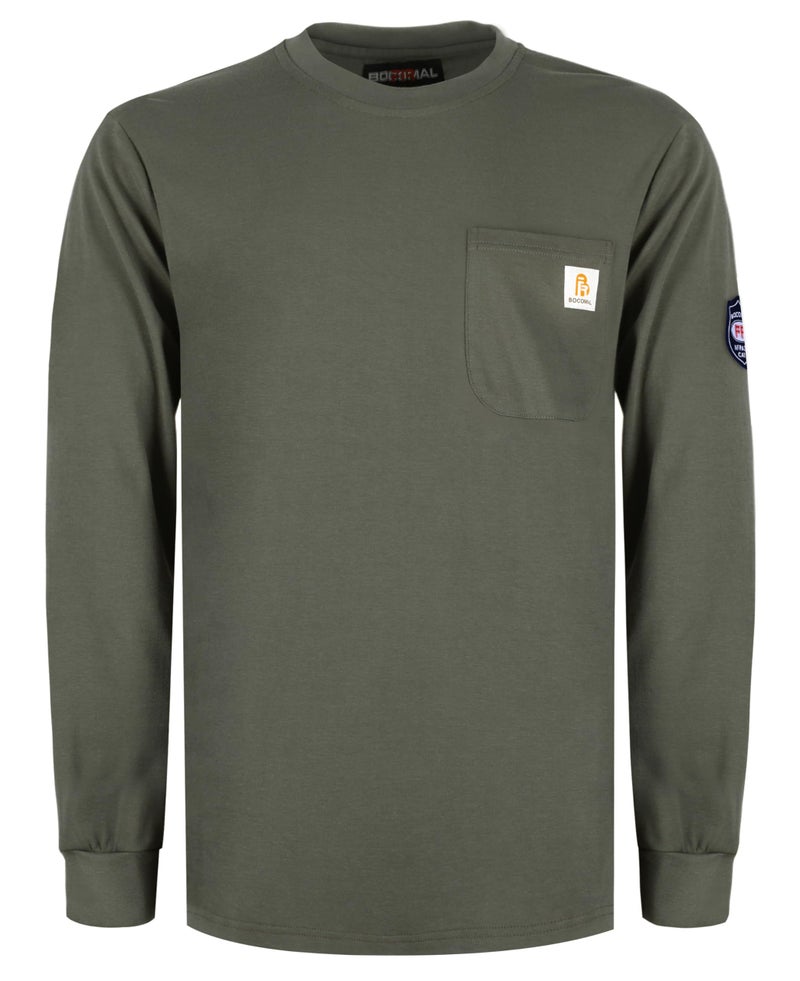 BOCOMAL FR Shirts Flame Resistant Shirt 100 Cotton NFPA2112 7oz Gray Mens FR T Shirt