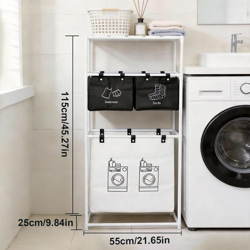 Salt mist resistant Laundry Hamper with Shelf,3-Tier Laundry Hamper - 4 Sections Sorter Organizer With Removable Bagsfor Shelf for Bathroom Washroom Classic practical design - Image 3