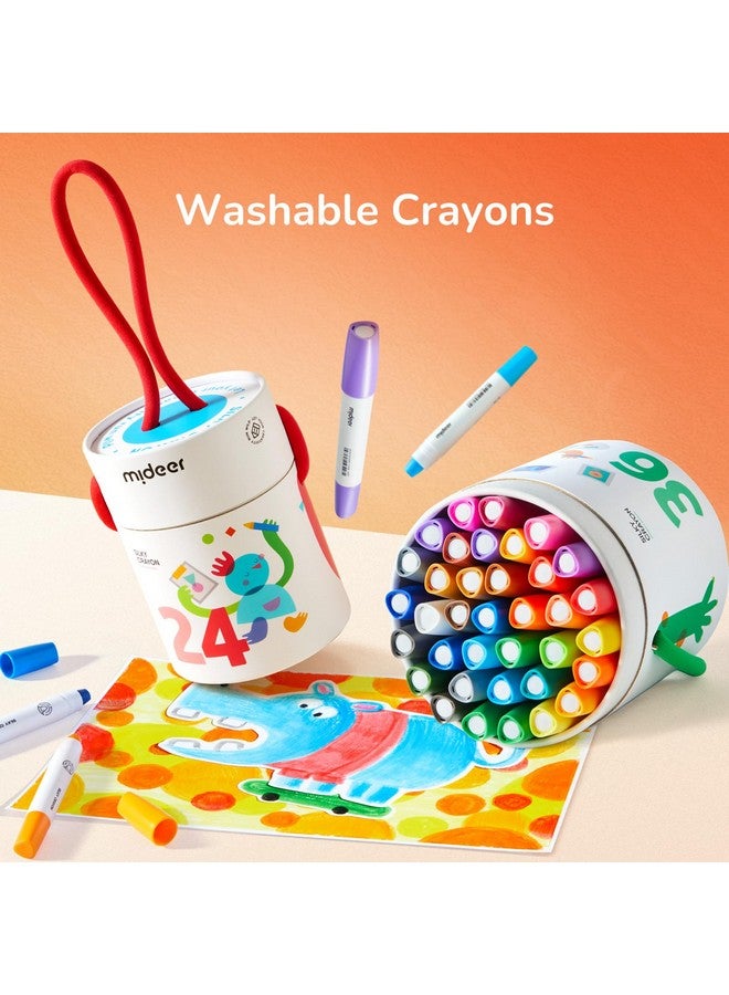MiDeer أقلام تلوين قابلة للتدوير من مي دير للأطفال، 36 لون أقلام تلوين عملاقة قابلة للغسل، أقلام تلوين فائقة النعومة مع دلو ملون للأقلام للأطفال من 1-3 سنوات، أدوات فنية آمنة وسهلة الإمساك للأطفال - Image 3