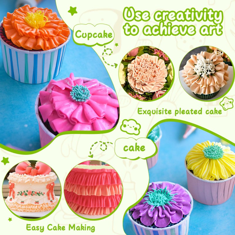 Suuker 7 Pieces Pleated Skirt Piping Nozzles Set, Stainless Steel Russian Nozzles Tips Piping Set For Pastry Fondant,Cake Decorating Supplies Baking Set Tools - Image 4