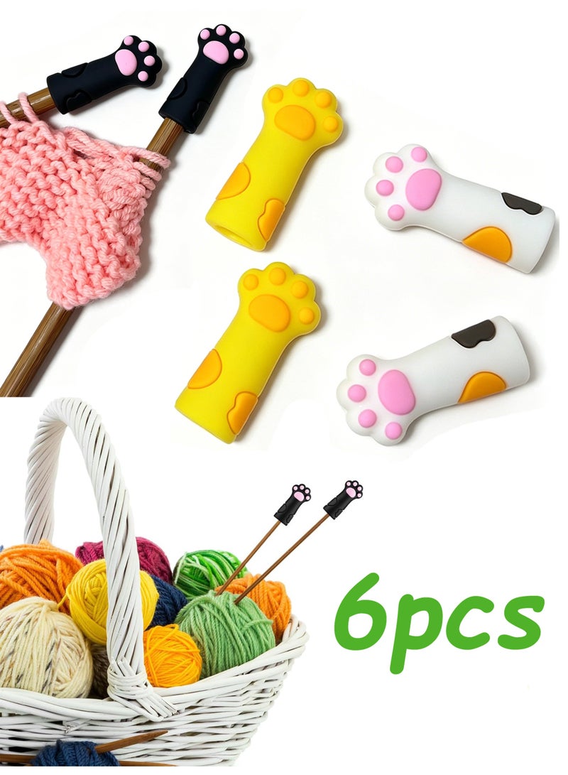 6 PCS Cat Paw Knitting Needle Stoppers Silicone Needle Point Protectors Stitch Stopper Knitting Accessories Fit 8mm-12.75mm Size 11-17 Needles - Image 1