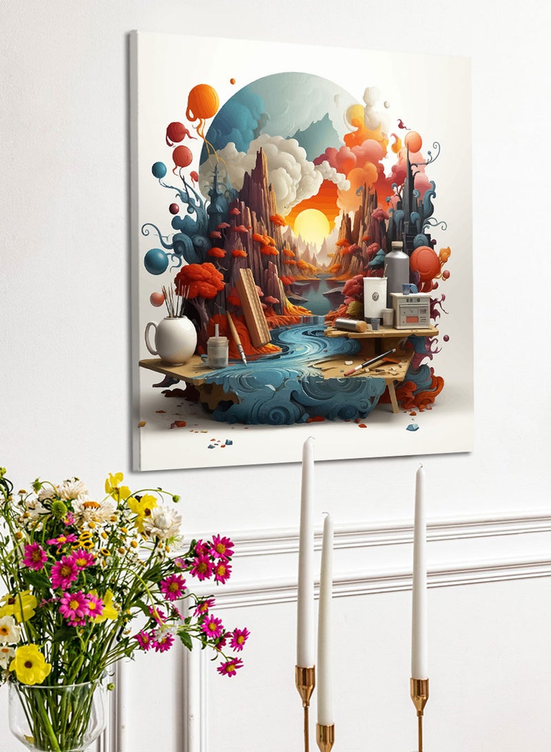 لوحة كانفاس على إطار خشبي بالفن التصوري لتصميم غروب الشمس - Image 1