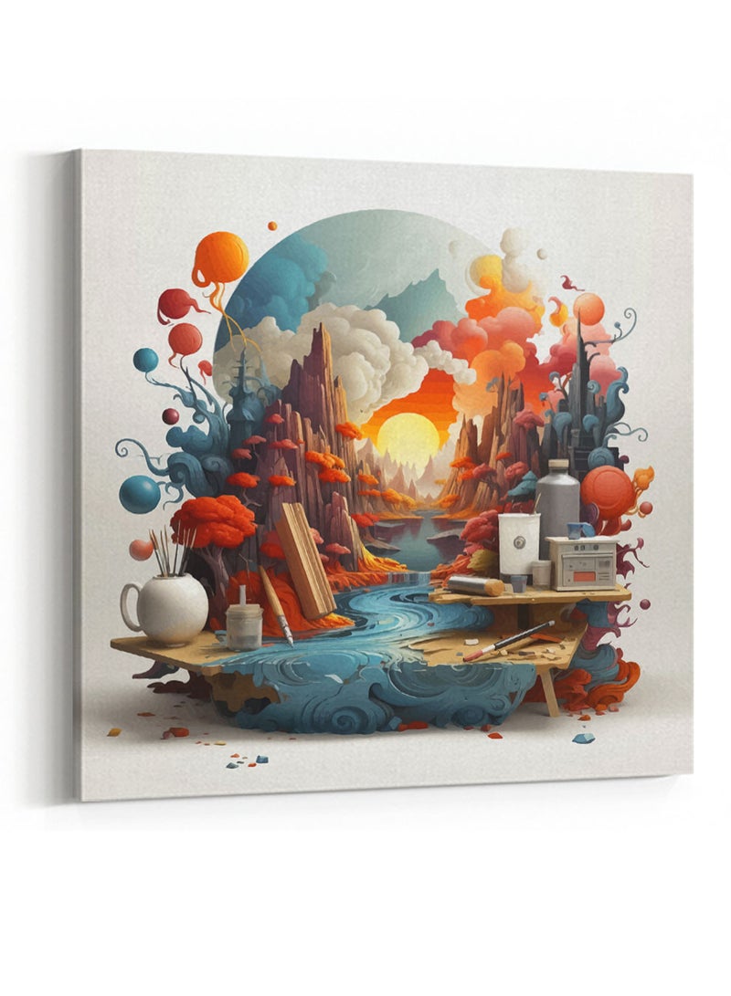 لوحة كانفاس على إطار خشبي بالفن التصوري لتصميم غروب الشمس - Image 4