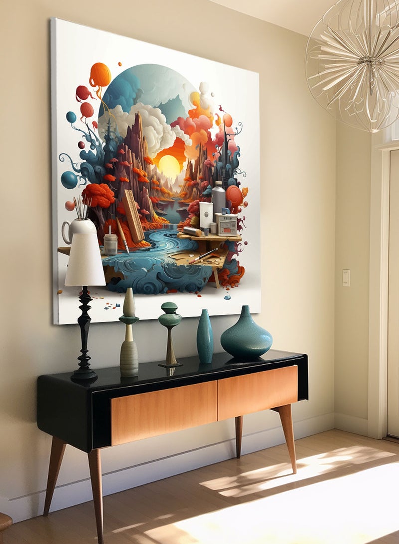 لوحة كانفاس على إطار خشبي بالفن التصوري لتصميم غروب الشمس - Image 2