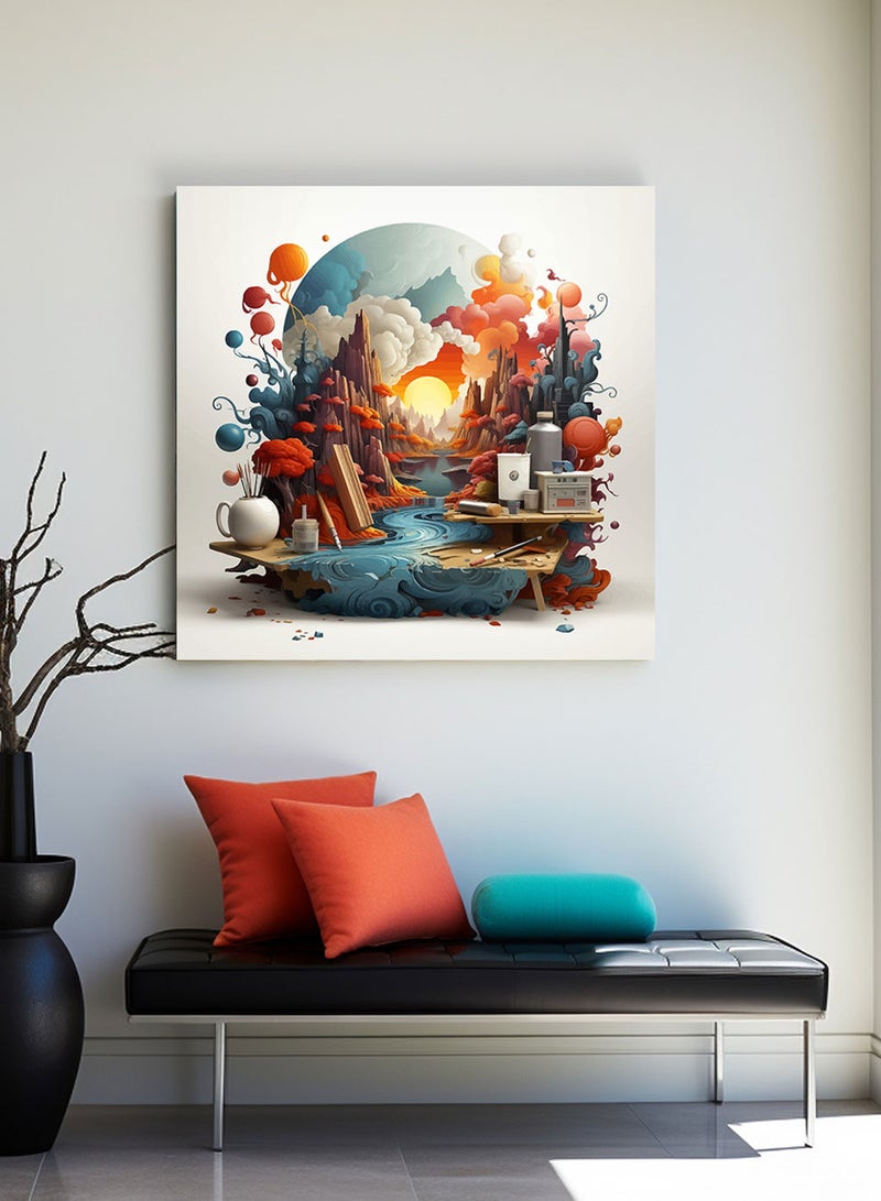 لوحة كانفاس على إطار خشبي بالفن التصوري لتصميم غروب الشمس - Image 3