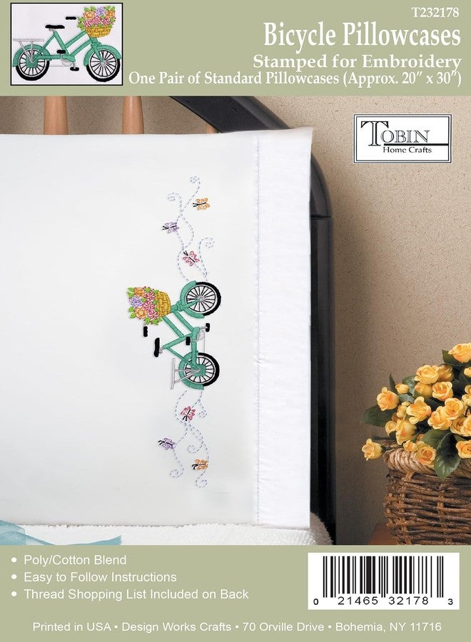 Tobin Stamped Pillowcases, Bicycle, 20" x 30" Embroidery Kit, white - Image 2