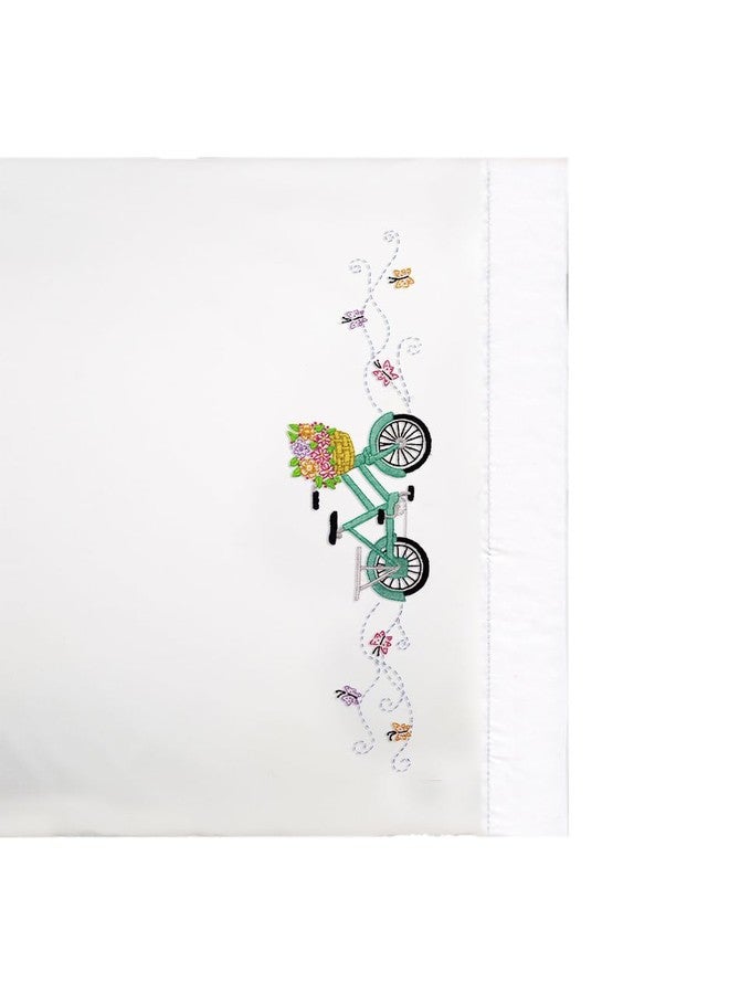 Tobin Stamped Pillowcases, Bicycle, 20" x 30" Embroidery Kit, white - Image 1