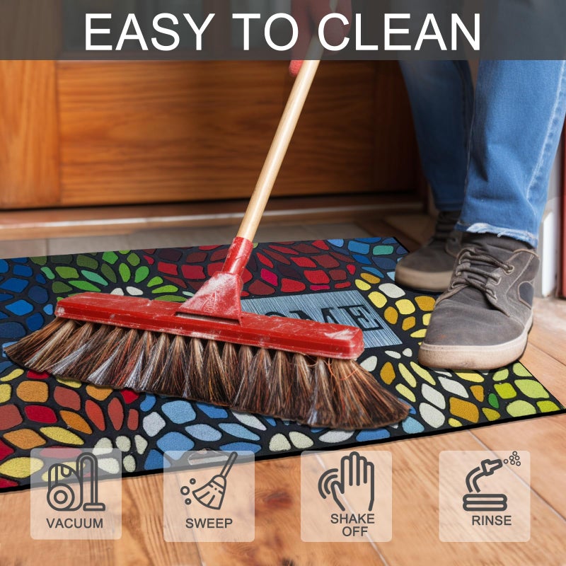 CHICHIC Colorful Welcome Mat, 18x 30 Inch Front Doormat for Home Entrance Outdoors Mat for Outside Entry Way Doormat, Heavy Duty Non Slip Rubber Back Low Profile - Image 5
