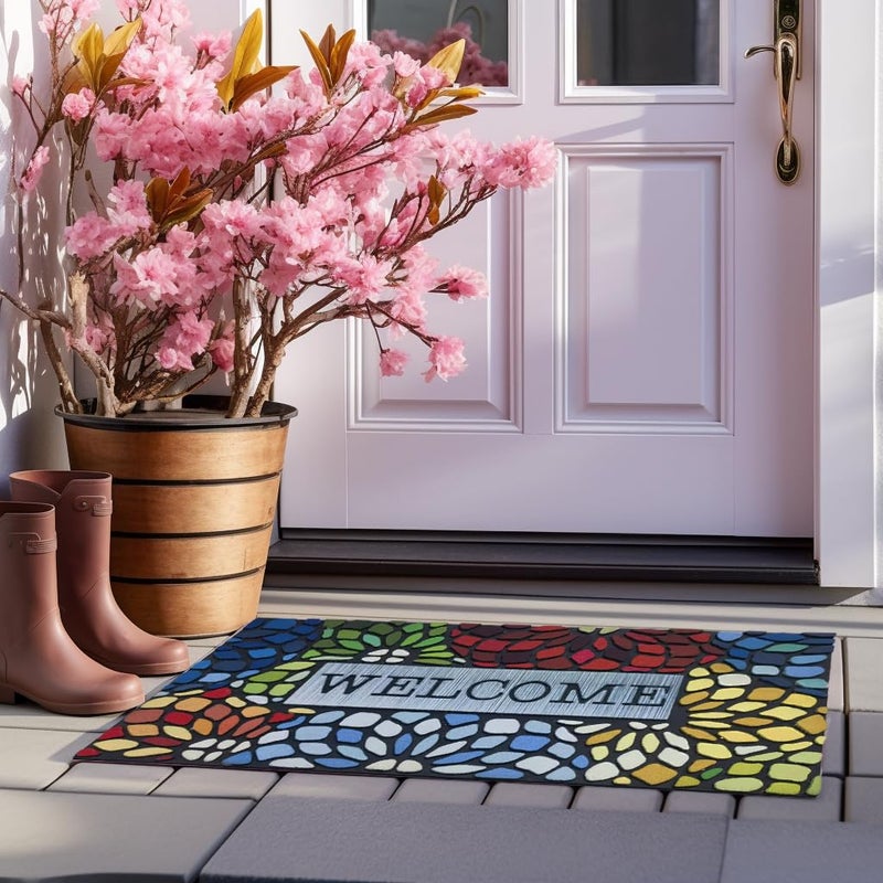 CHICHIC Colorful Welcome Mat, 18x 30 Inch Front Doormat for Home Entrance Outdoors Mat for Outside Entry Way Doormat, Heavy Duty Non Slip Rubber Back Low Profile - Image 2