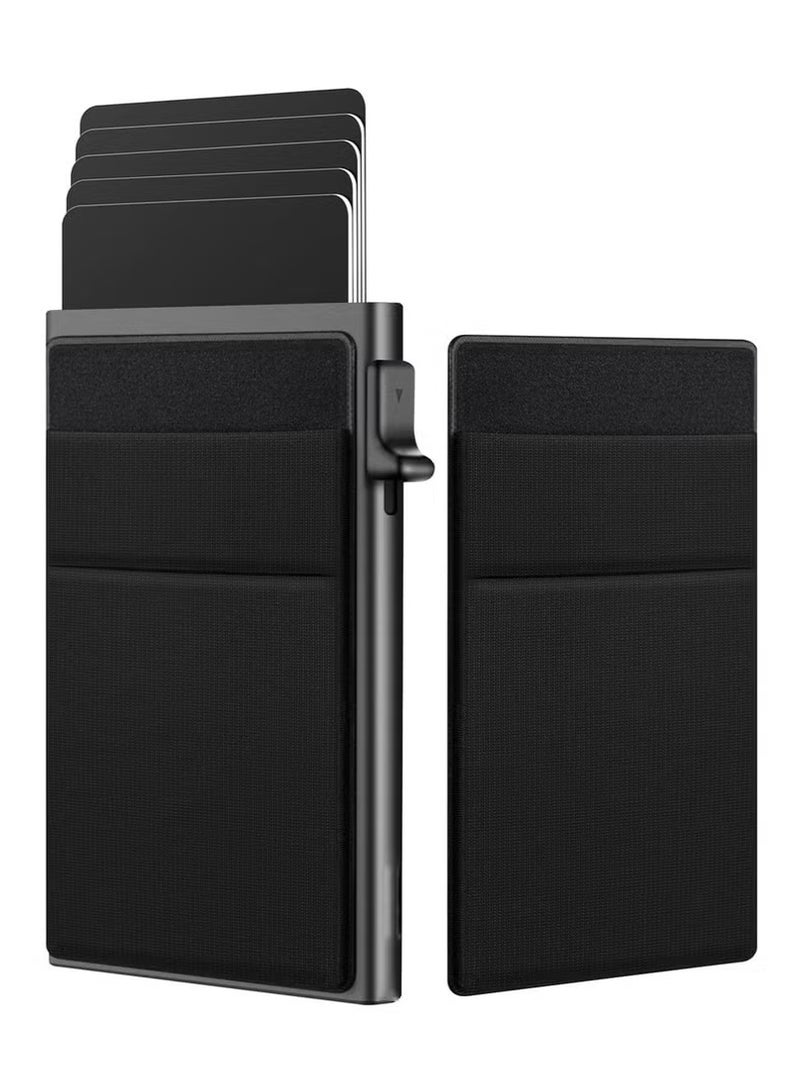 Card Holder Wallet, Minimalist Pop up Wallet for Men RFID Blocking Slim Business Credit Card Wallet with Money Pocket Aluminum Metal Bank Card Case Black Design for Airtag Cash Coins & Credit Cards  - Image 1