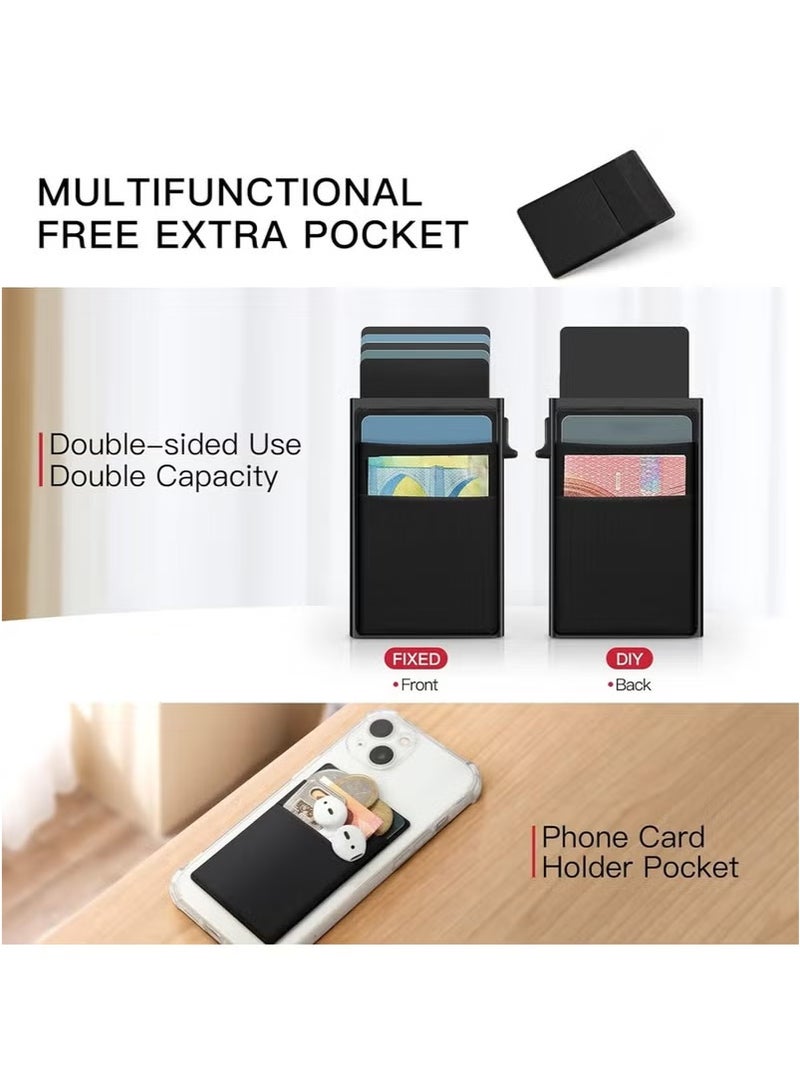 Card Holder Wallet, Minimalist Pop up Wallet for Men RFID Blocking Slim Business Credit Card Wallet with Money Pocket Aluminum Metal Bank Card Case Black Design for Airtag Cash Coins & Credit Cards  - Image 5