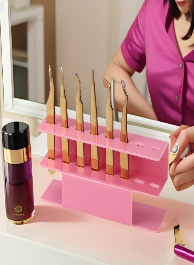 LIXIMMAZN 8 Holes Acrylic Tweezers Holder, Tweezers Stand Display Organizer for Eyelash Extension Supplies (Pink 8 Holes) - Image 4