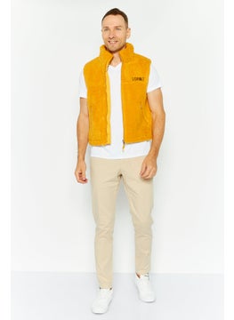 Men Embroidered Logo Faux Fur Vest Jackets, Mustard - pzsku/ZED69432A8141F295F1BBZ/45/_/1737642527/714f0936-9505-4d94-8318-5af25fda4484