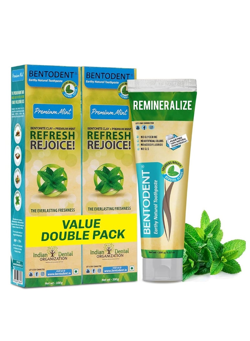 Bentodent Natural Toothpaste for Entire Family Incl Kids| SLS & Fluoride-Free Toothpaste, | Herbal Whitening & Daily Oral Detox | Mint Freshness,Cleanse, Remineralize (Mint Pack of 2, Qty 200g) - Image 1