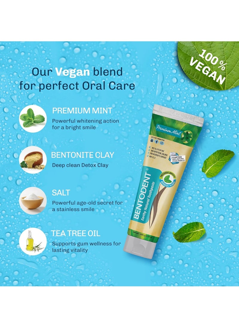 Bentodent Natural Toothpaste for Entire Family Incl Kids| SLS & Fluoride-Free Toothpaste, | Herbal Whitening & Daily Oral Detox | Mint Freshness,Cleanse, Remineralize (Mint Pack of 2, Qty 200g) - Image 3