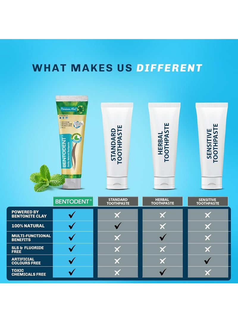 Bentodent Natural Toothpaste for Entire Family Incl Kids| SLS & Fluoride-Free Toothpaste, | Herbal Whitening & Daily Oral Detox | Mint Freshness,Cleanse, Remineralize (Mint Pack of 2, Qty 200g) - Image 5