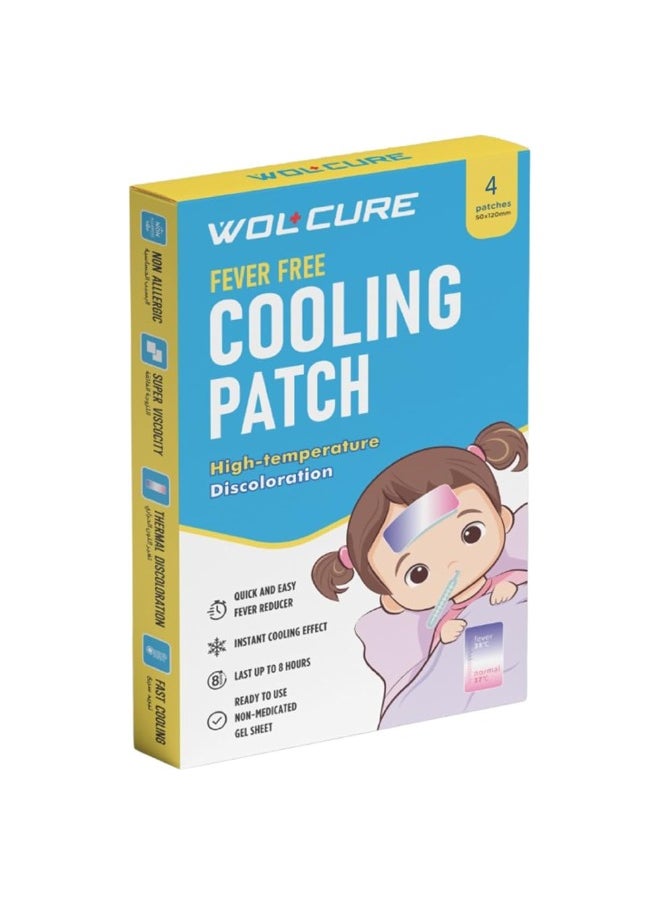 WOLCURE Fever Free Cooling Patch – 4 Reusable Patches (50x120mm) | Fast Cooling Relief with Temperature-Indicating Discoloration  - Image 1
