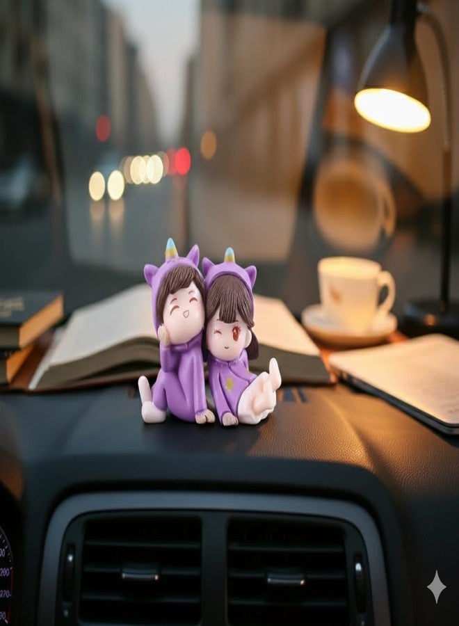 Jiyan art Cute Romantic Purple Couple Resin Miniature Showpiece | Animated Love Statue for Valentine Gift, Birthday Gift for Girlfriend Boyfriend Husband Wife | Home & Car Decor (Cute Couple) - Image 2
