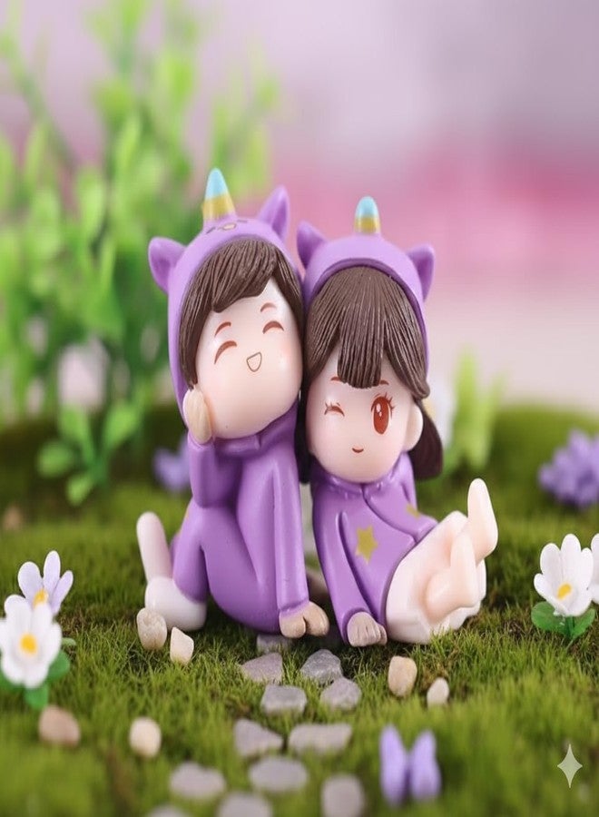 Jiyan art Cute Romantic Purple Couple Resin Miniature Showpiece | Animated Love Statue for Valentine Gift, Birthday Gift for Girlfriend Boyfriend Husband Wife | Home & Car Decor (Cute Couple) - Image 1