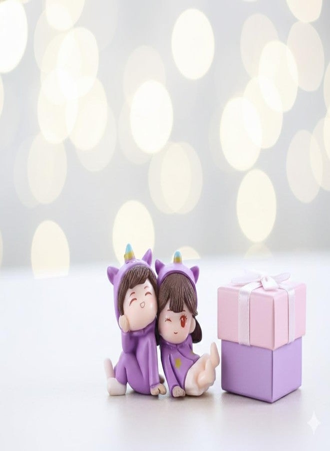 Jiyan art Cute Romantic Purple Couple Resin Miniature Showpiece | Animated Love Statue for Valentine Gift, Birthday Gift for Girlfriend Boyfriend Husband Wife | Home & Car Decor (Cute Couple) - Image 4