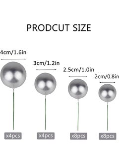 HY 24 Pcs Mini Balloon Cake Topper Foam Ball Cake Picks Cupcake Faux Pearl Balls DIY Cake Insert Topper Decoration for Anniversary Graduation Birthday Party Baby Shower (Silvery)  - Image 2