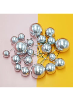 HY 24 Pcs Mini Balloon Cake Topper Foam Ball Cake Picks Cupcake Faux Pearl Balls DIY Cake Insert Topper Decoration for Anniversary Graduation Birthday Party Baby Shower (Silvery)  - Image 3