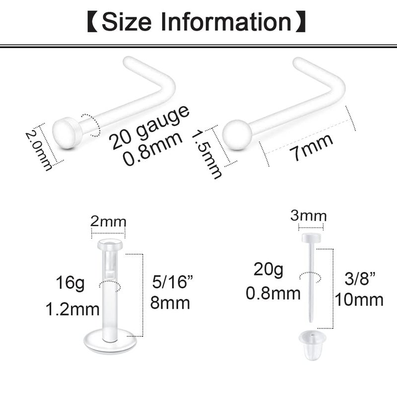 Longita 20g & 18g Plastic Nose Studs & Rings for Work & Surgery - Clear & Cartilage Earrings - Image 2