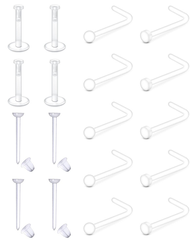 Longita 20g & 18g Plastic Nose Studs & Rings for Work & Surgery - Clear & Cartilage Earrings - Image 1
