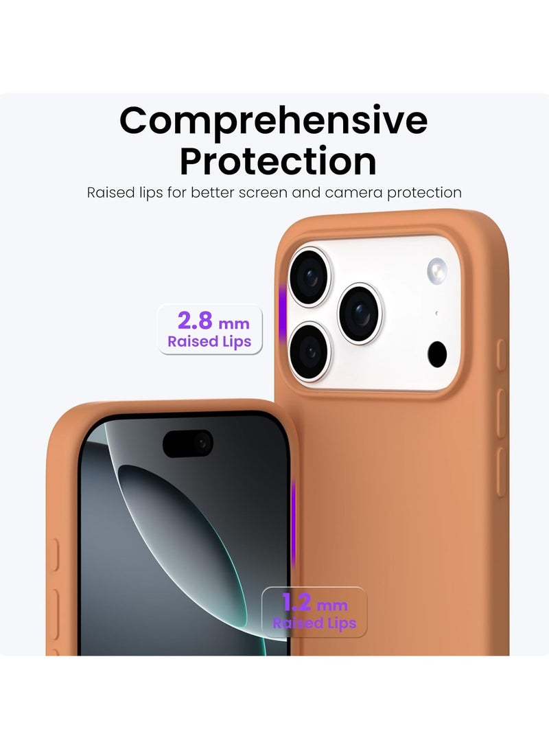 أكاليكس جراب سيليكون متوافق مع iPhone 17 Pro Max، جراب هاتف سيليكون سائل رفيع مع مصد مطاطي ناعم مقاوم للصدمات مكون من 3 طبقات مع بطانة من مادة TPU (برتقالي كوني) - Image 4
