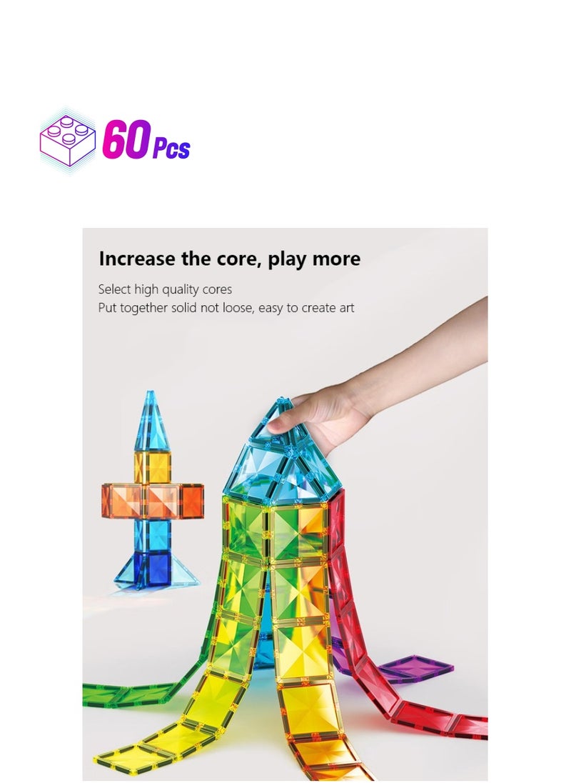 Occuwzz 60 Piece Magnetic Building Block Construction Toy Set Diamond Magnet Tile Blocks with Car Truck Learning Kit Early Education Builder Playset Toys for Children  - Image 1