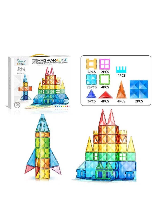 60 Piece Magnetic Building Block Construction Toy Set Diamond Magnet Tile Blocks with Car Truck Learning Kit Early Education Builder Playset Toys for Children