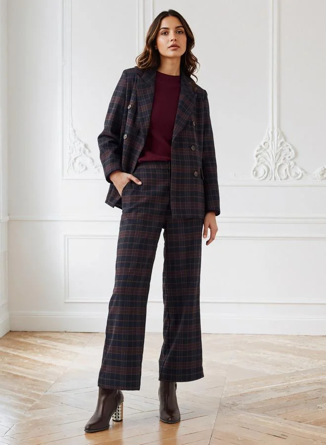 Iconic Iconic Checked Flared Pants with Pockets