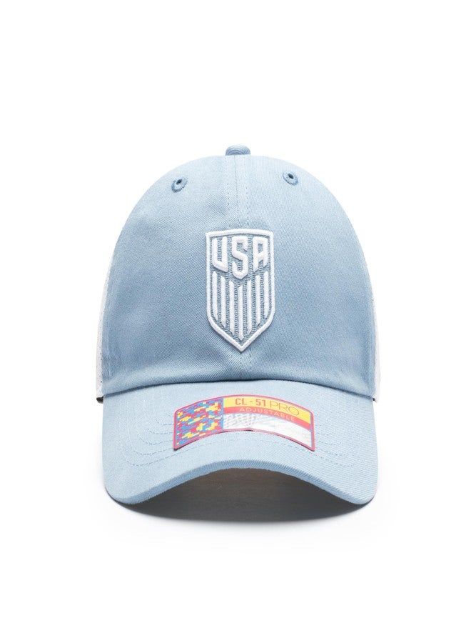 Fan Ink Team USA - US Soccer National Team 'Ace' Trucker Adjustable Soccer Hat (Light Blue/White) - Image 1