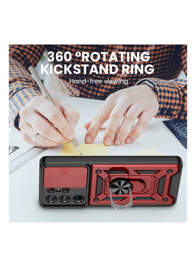 Excefore حافظة هاتف متوافقة مع Galaxy S21 Ultra مع حافظة S21 Ultra 5G مع حامل مدمج مع غطاء كاميرا منزلق وحامل حلقي يدور 360 درجة وغطاء مغناطيسي لهاتف S21 Ultra مقاس 6.8 بوصة - Image 4