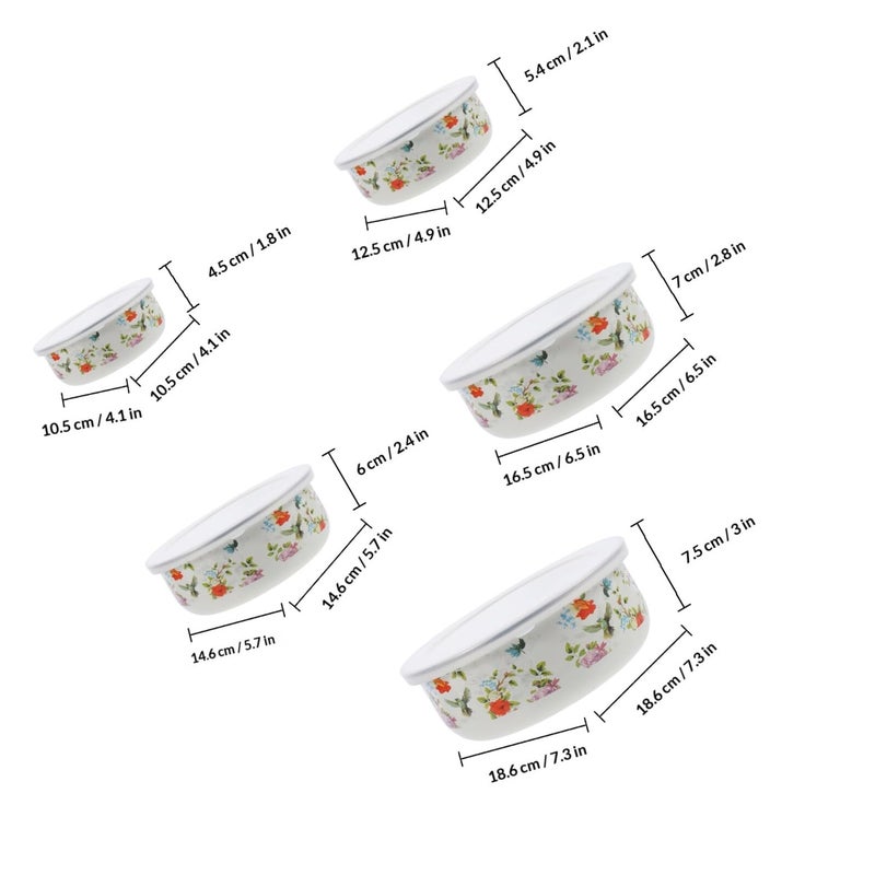 Vintage Enamel Food Storage Bowls with Lids 5pcs Set for Soup Salad and Meal Prep - Image 3