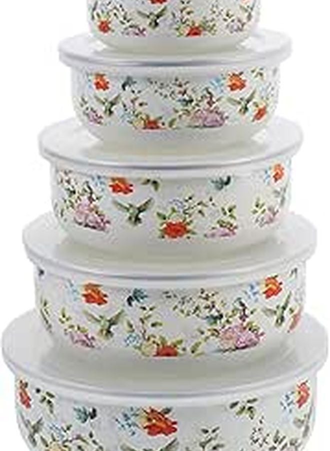 Vintage Enamel Food Storage Bowls with Lids 5pcs Set for Soup Salad and Meal Prep - Image 1