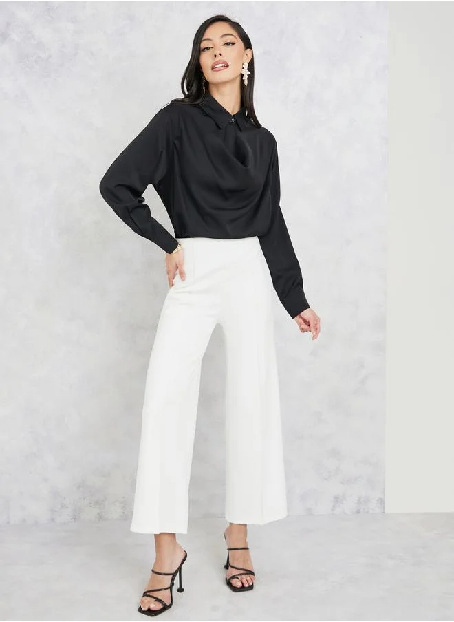 ستايلي Cowl Neck Long Sleeves Collared Blouse