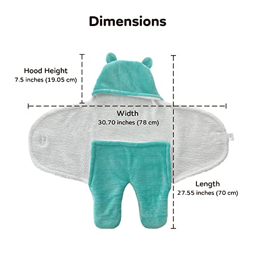 Mylo Baby Ultra-Soft Cute Baby Pack of 1 | Swaddling Wrapper | All Season Ac Blanket -Multipurpose | Hoodie Teddy Bear|0-6 Months (Mint Green) - Image 5