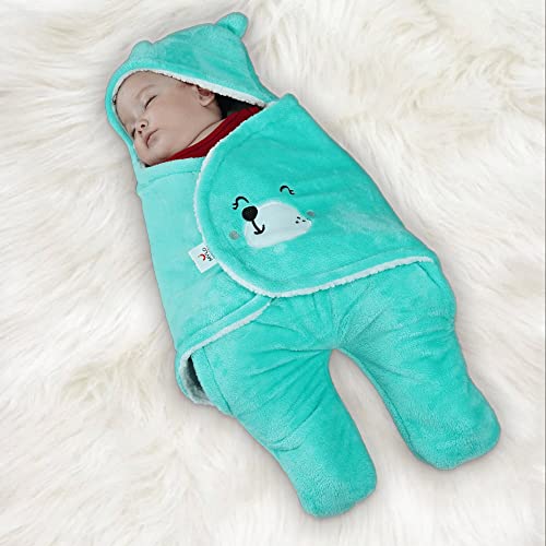 Mylo Baby Ultra-Soft Cute Baby Pack of 1 | Swaddling Wrapper | All Season Ac Blanket -Multipurpose | Hoodie Teddy Bear|0-6 Months (Mint Green) - Image 2
