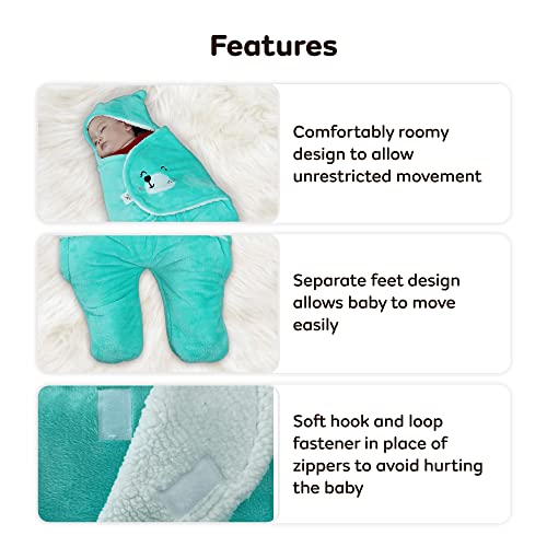 Mylo Baby Ultra-Soft Cute Baby Pack of 1 | Swaddling Wrapper | All Season Ac Blanket -Multipurpose | Hoodie Teddy Bear|0-6 Months (Mint Green) - Image 3
