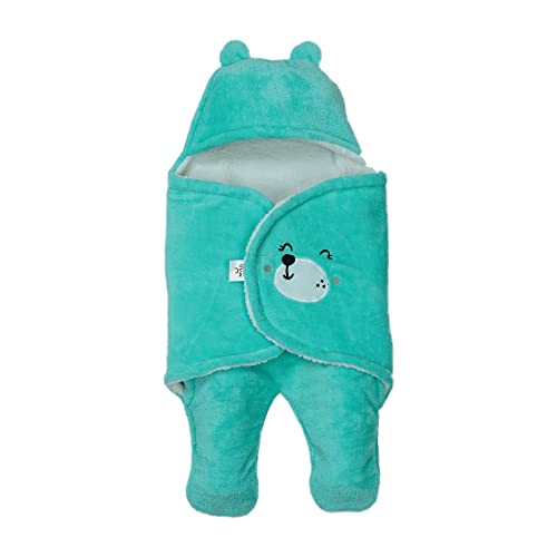 Mylo Baby Ultra-Soft Cute Baby Pack of 1 | Swaddling Wrapper | All Season Ac Blanket -Multipurpose | Hoodie Teddy Bear|0-6 Months (Mint Green) - Image 1