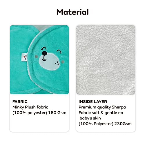 Mylo Baby Ultra-Soft Cute Baby Pack of 1 | Swaddling Wrapper | All Season Ac Blanket -Multipurpose | Hoodie Teddy Bear|0-6 Months (Mint Green) - Image 4