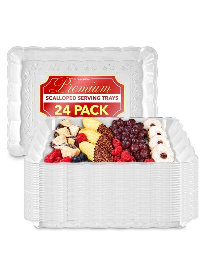 Stock Your Home (24 Pcs) Clear Plastic Serving Tray 9x13, Large Plastic Serving Platter Disposable, Rectangle Party Trays and Platters for Fruit, Dessert, Cookies, Appetizers, Food, Entertaining, Holiday Parties - Image 1